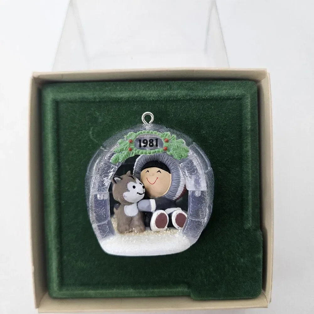 Vintage 1981 Hallmark Keepsake Ornament Igloo Boy & Husky Dog Christmas Holiday
